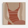 Obraz w ramie 50x50 - Kobiece Retro - minimalistyczny boho plakat, retro kobieta w stroju kąpielowym - rama drewno