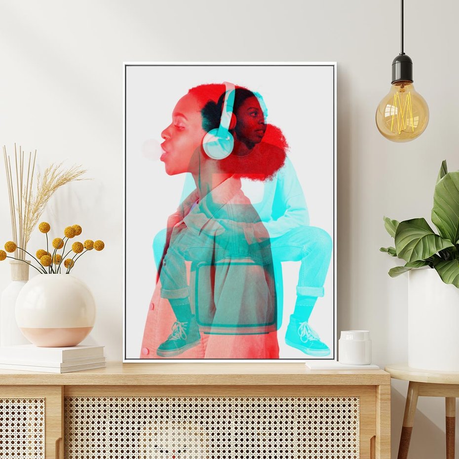 Obraz w ramie 70x100 - Rytmy Wspomnień - kolaż zdjęć, kobieta - rama biała