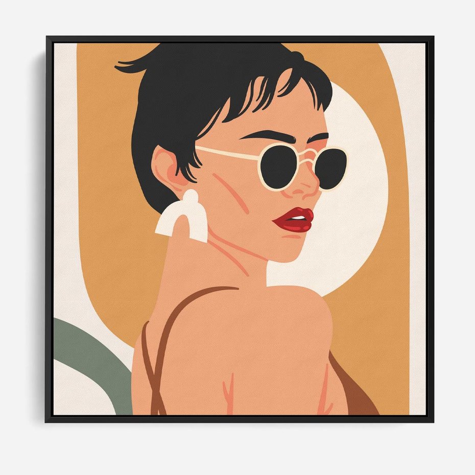 Obraz w ramie 50x50 - Kobieca Przenikliwość - nowoczesny plakat, styl retro - rama czarna