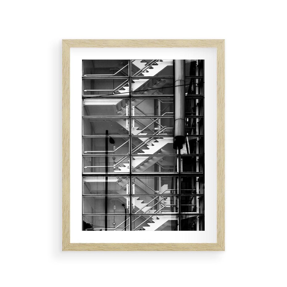 Plakat w ramie 30x40 - Schody do architektonicznej przestrzeni - schody, architektura - rama drewno