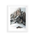 Plakat w ramie 30x40 - Górski Raj z Chatką - górskie szczyty, ośnieżone góry - rama biała