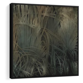 Obraz w ramie 50x50 - Światło w mroku duszy - liście traw, mroczny klimat - rama czarna