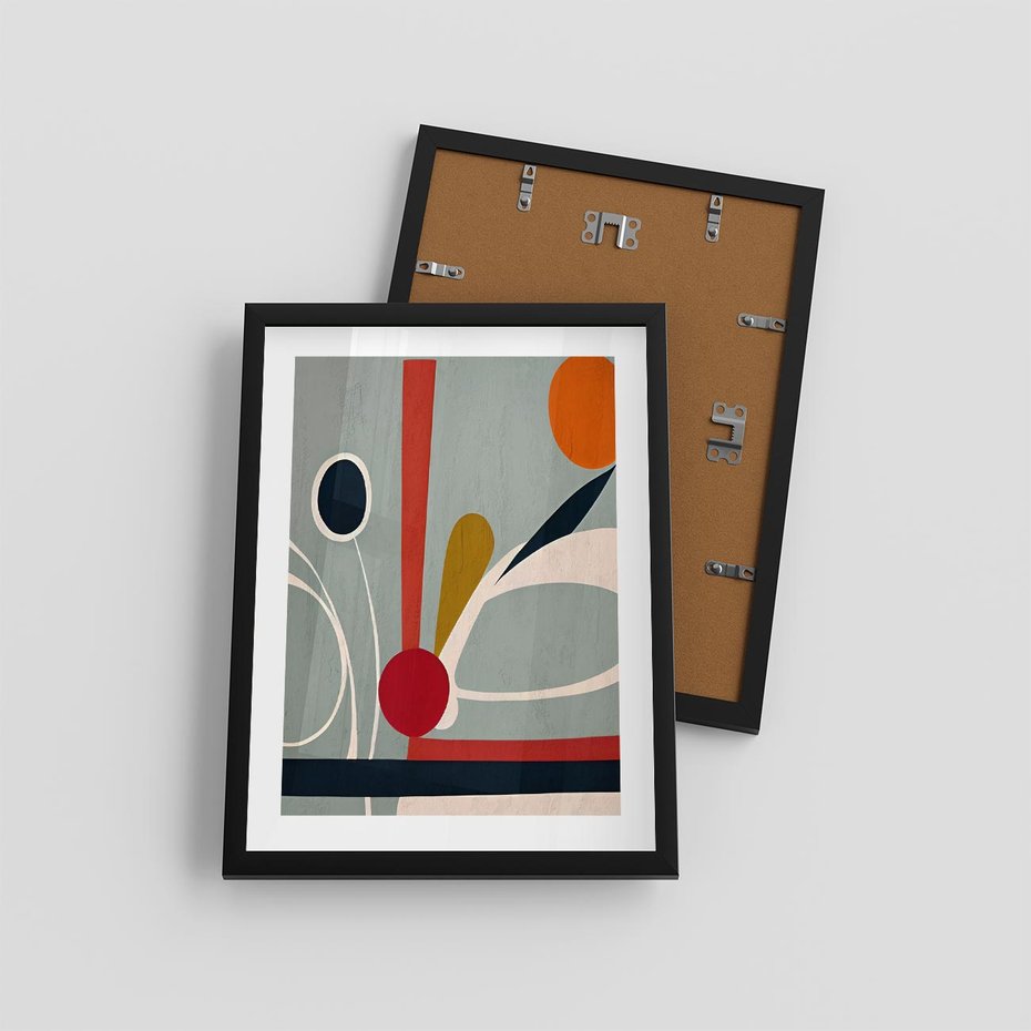 Plakat w ramie 30x40 - Harmonia Kolorowych Impulsów - abstrakcyjny obraz olejny, dziwne formy - rama czarna