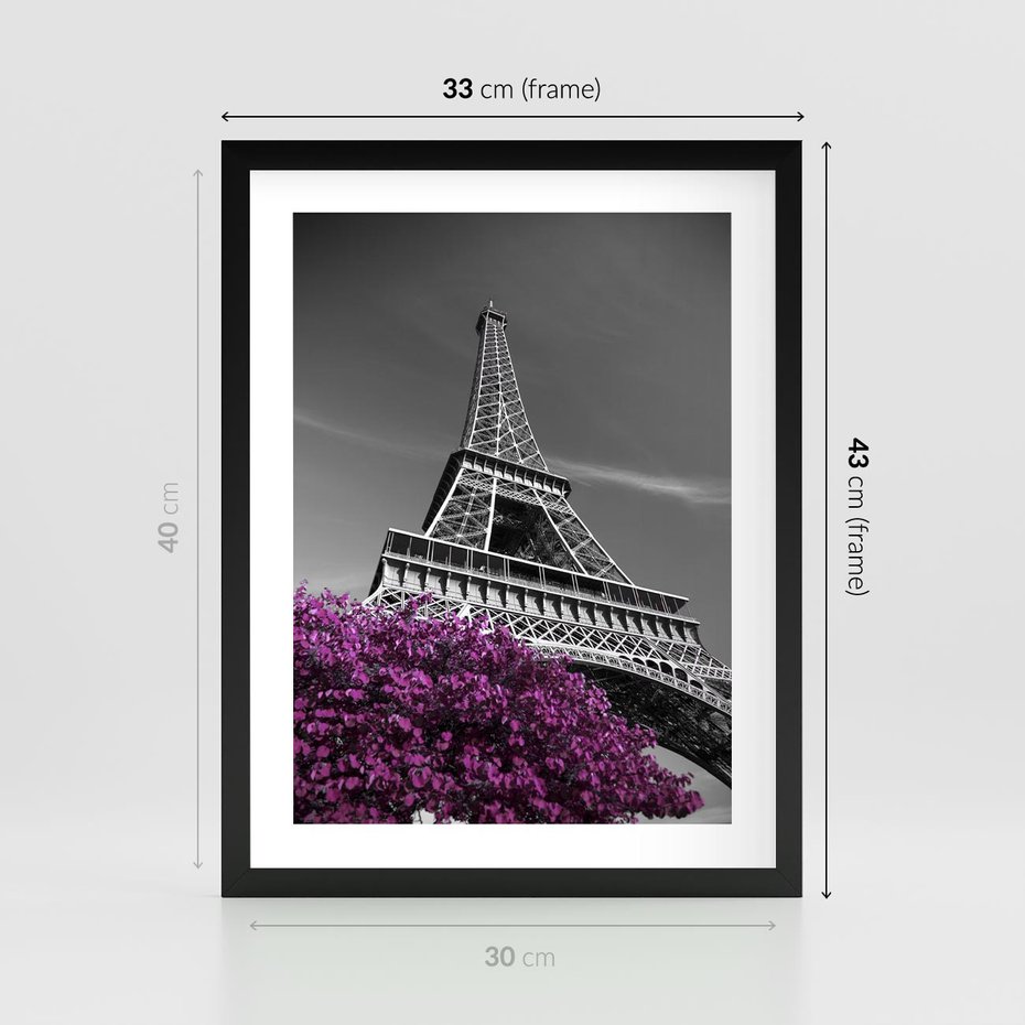 Plakat w ramie 30x40 - Urok Eiffla w Paryżu - Eiffla, Paryż - rama czarna