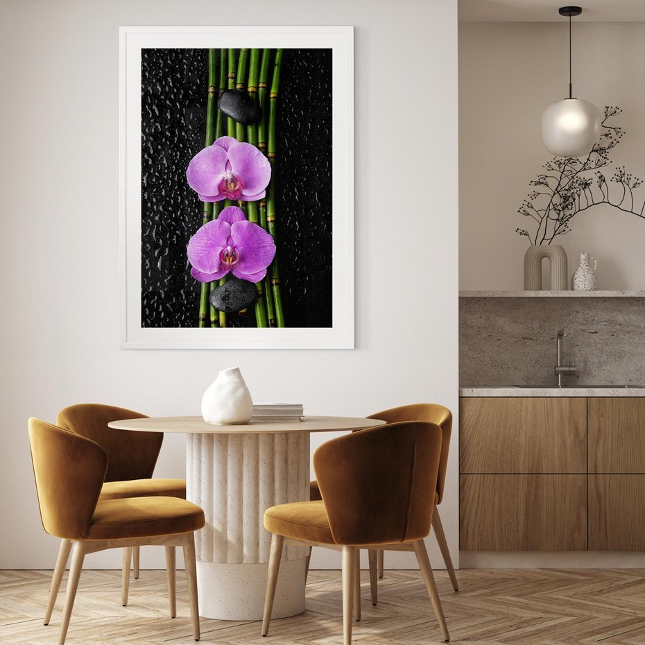 Plakat w ramie 40x50 - Japońskie Spa w Otoczeniu Storczyków - storczyk, spa - rama biała