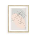 Plakat w ramie 30x40 - Twarz Kobiety w Pastelach - minimalistyczna grafika, pastelowe tłó - rama drewno