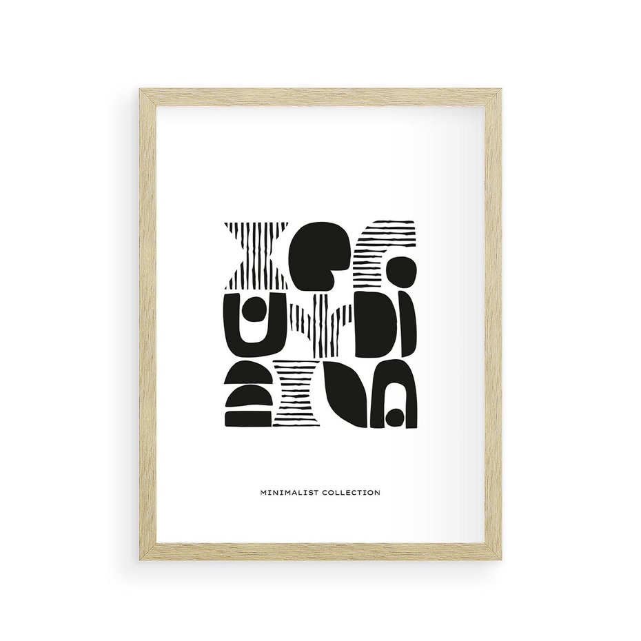 Plakat w ramie 30x40 - Taniec Dziwacznych Kresek - minimalistyczny plakat, czarno biały - rama drewno