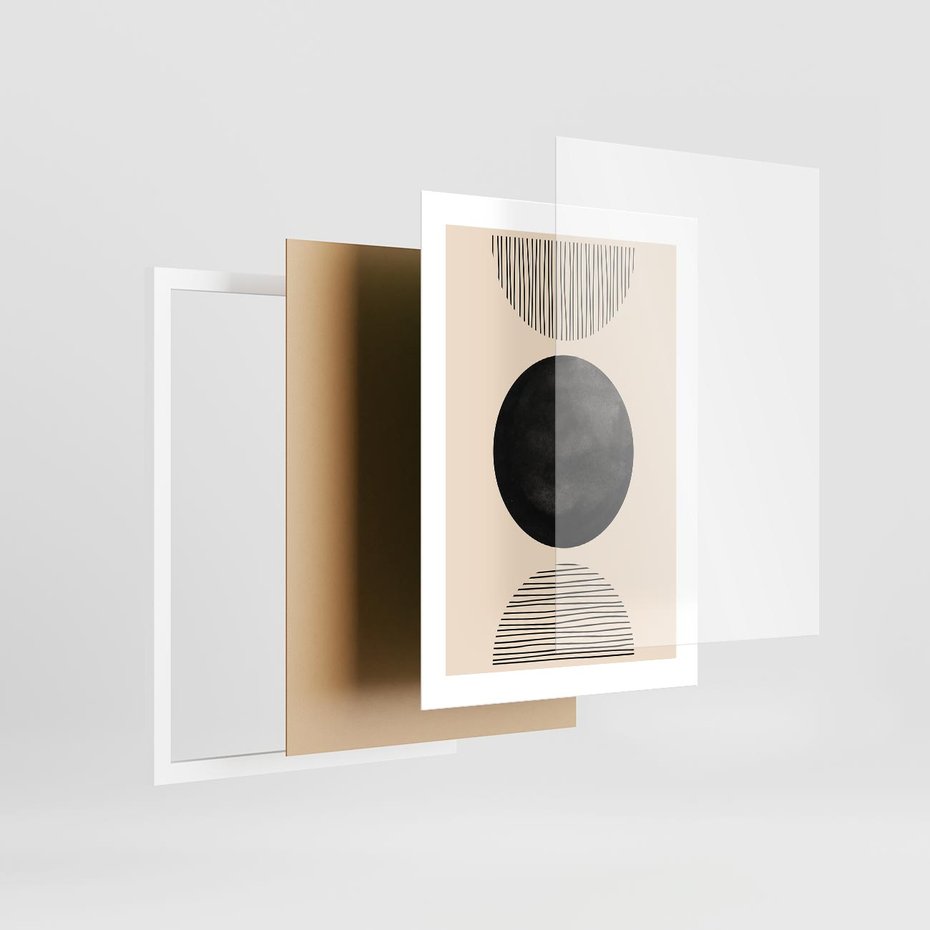Plakat w ramie 30x40 - Minimalizm w Kształtach - geometryczny graficzny obraz, czarne koło - rama biała