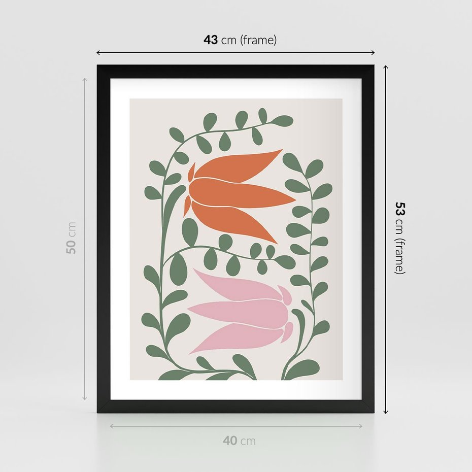 Plakat w ramie 40x50 - Rozkwitające Kontury - plakat, kwiaty - rama czarna