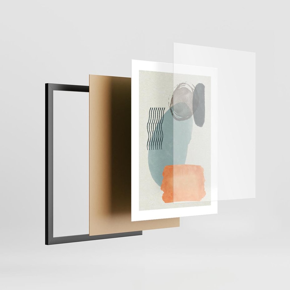 Plakat w ramie 30x40 - Kształtujące Plamy - geometryczne elementy, stonowane ziemiste kolory - rama czarna
