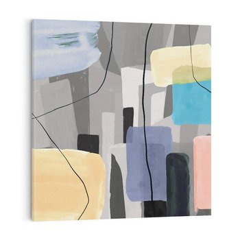 Obraz na płótnie 40x40 - Harmonia w chaosie serca - abstrakcja na szarym tle, kolorowe plamy koloru