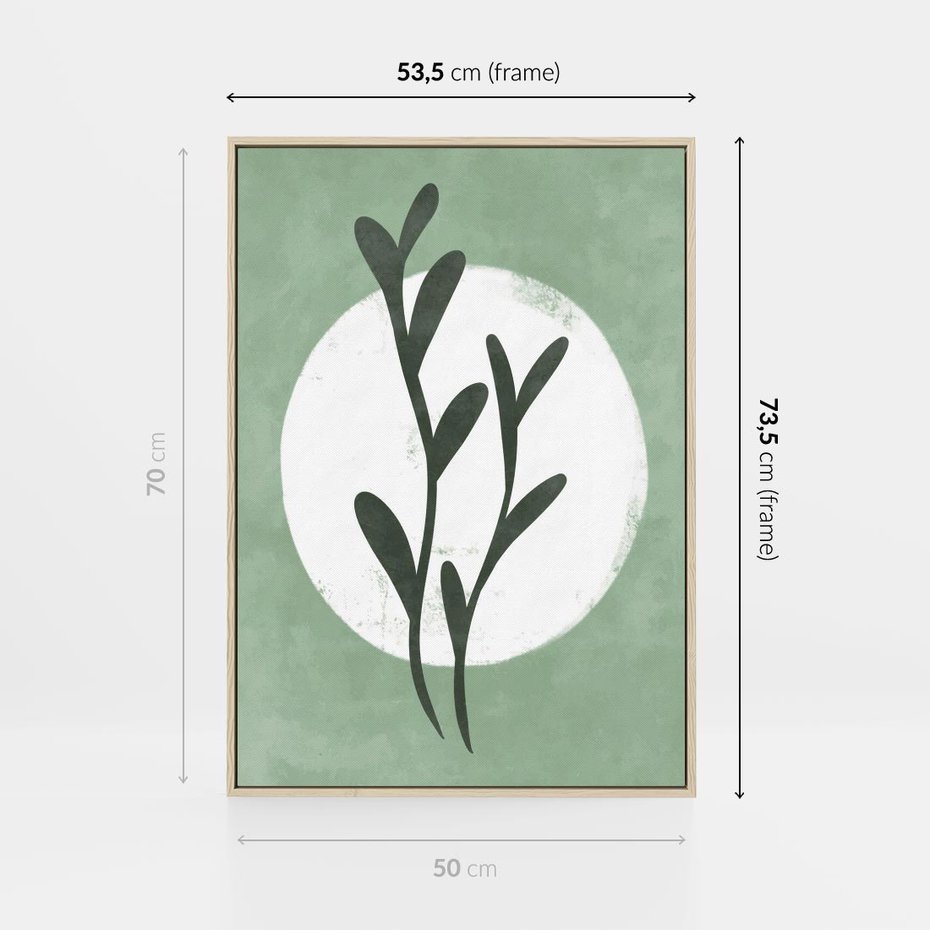 Obraz w ramie 50x70 - Kształty Zielonego Ukojenia - zielony plakat, roślinne motywy - rama drewno