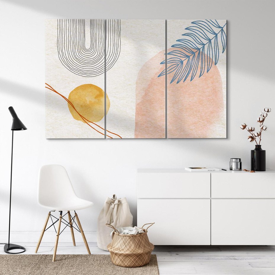 Obraz na płótnie 120x80 - Liście i Geometrie - nowoczesny, akwarelowe plamy