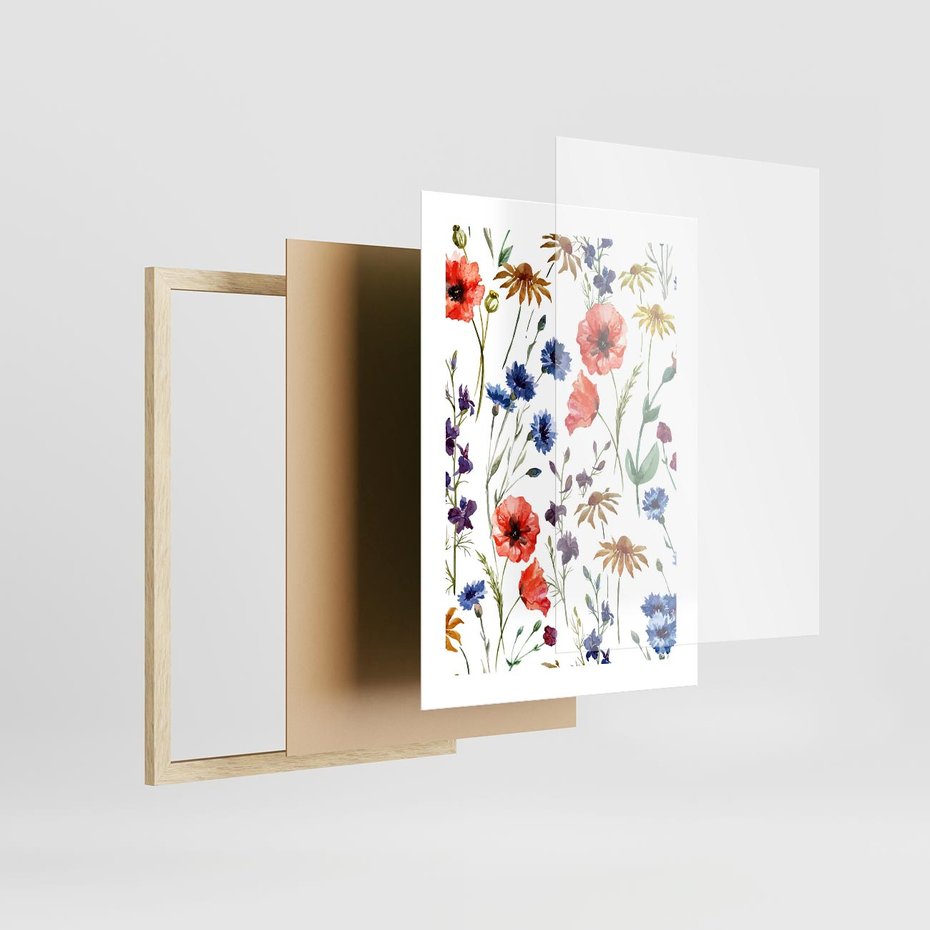 Plakat w ramie 30x40 - Kwiatowe radości na łące - kwiaty, łączka - rama drewno