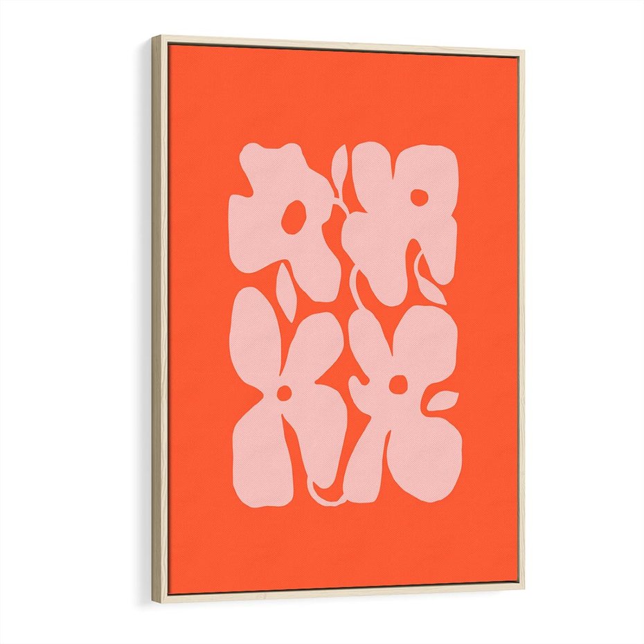 Obraz w ramie 80x120 - Taniec Abstrakcji - kwiaty, energetyczne pomarańczowe tłó - rama drewno