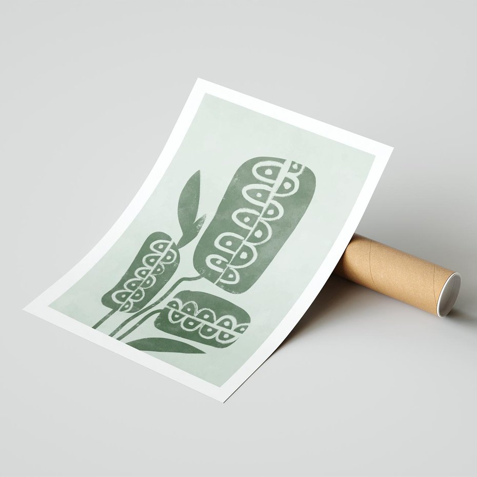 Plakat bez ramy 50x70 - Nurtująca Zieleń - abstrakcyjny zielony motyw, skandynawski design