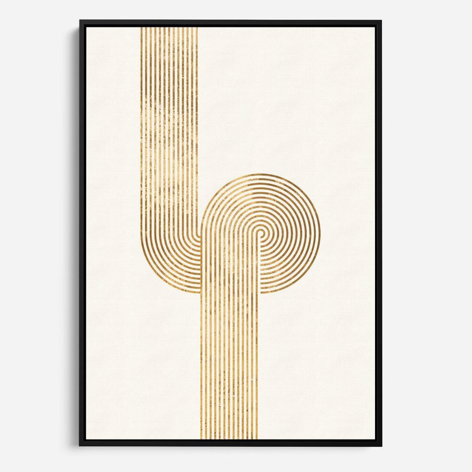 Obraz w ramie 50x70 - Podróżne Kształty - geometryczne linie w złotym kolorze, minimalizm - rama czarna