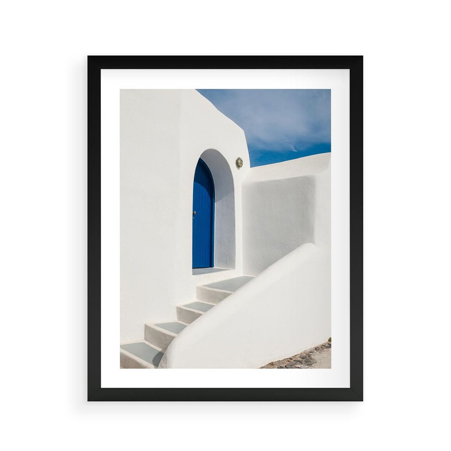 Plakat w ramie 40x50 - Powitanie Wyspy - Santorini, drzwi - rama czarna