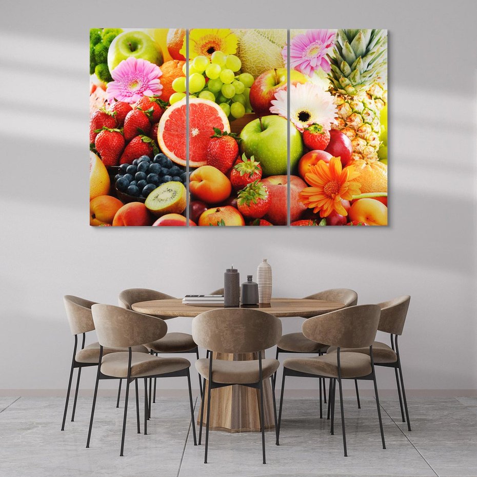 Obraz na płótnie 120x80 - Smakowite owocowe zbiory - owoce, winogrona