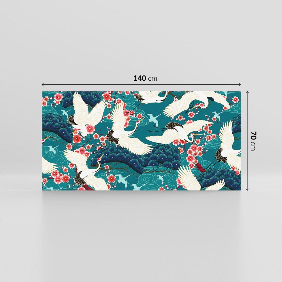 Obraz na płótnie 140x70 - Żurawie Wachlarze - orientalne japońskie żurawie, grafika