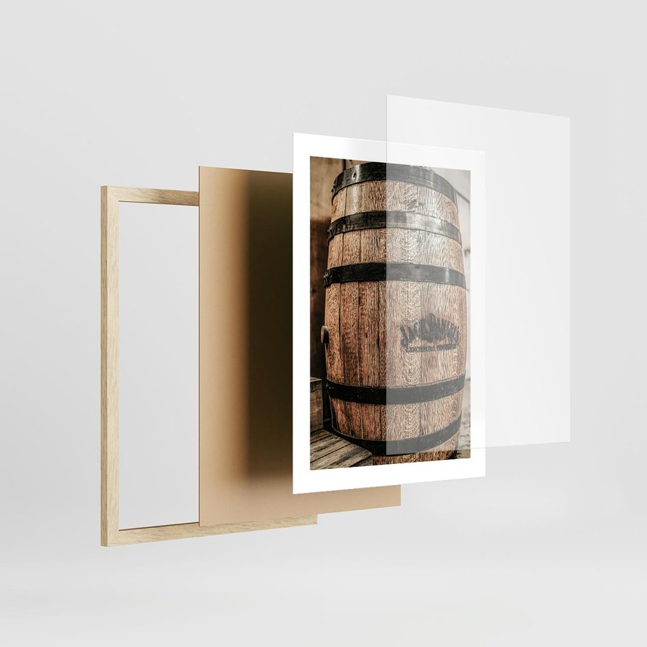 Plakat w ramie 30x40 - Rustykalna Whisky - beczka whiskey, jack daniel's - rama drewno