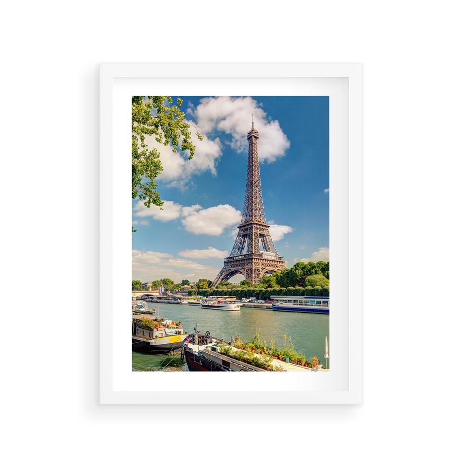 Plakat w ramie 30x40 - Paryżska ikona Francji - wieża Eiffla, Paryż - rama biała