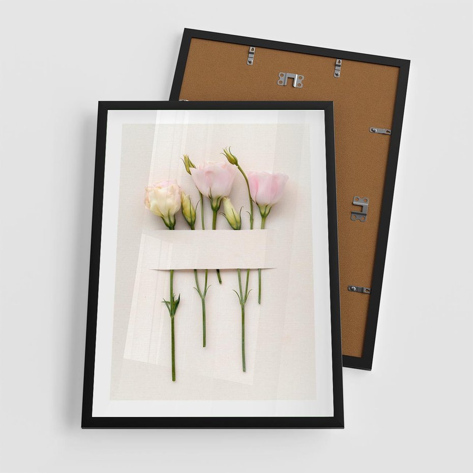 Plakat w ramie 50x70 - Białe kwiatowe uniesienia - białe, kwiaty - rama czarna