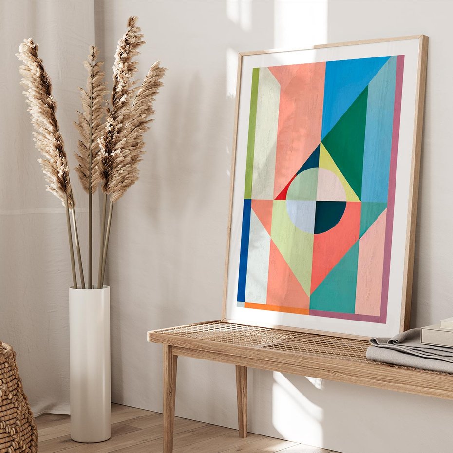 Plakat w ramie 40x50 - Księga Kolorowych Wizji - różne geometryczne formy, koła - rama drewno