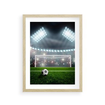 Plakat w ramie 40x50 - Strzał do bramki - piłka, nożna - rama drewno