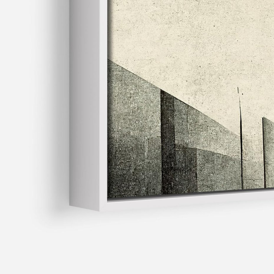 Obraz w ramie 100x70 - Mroczne Wieżowce - postarzana grafika, perspektywa budynków wieżowców - rama biała