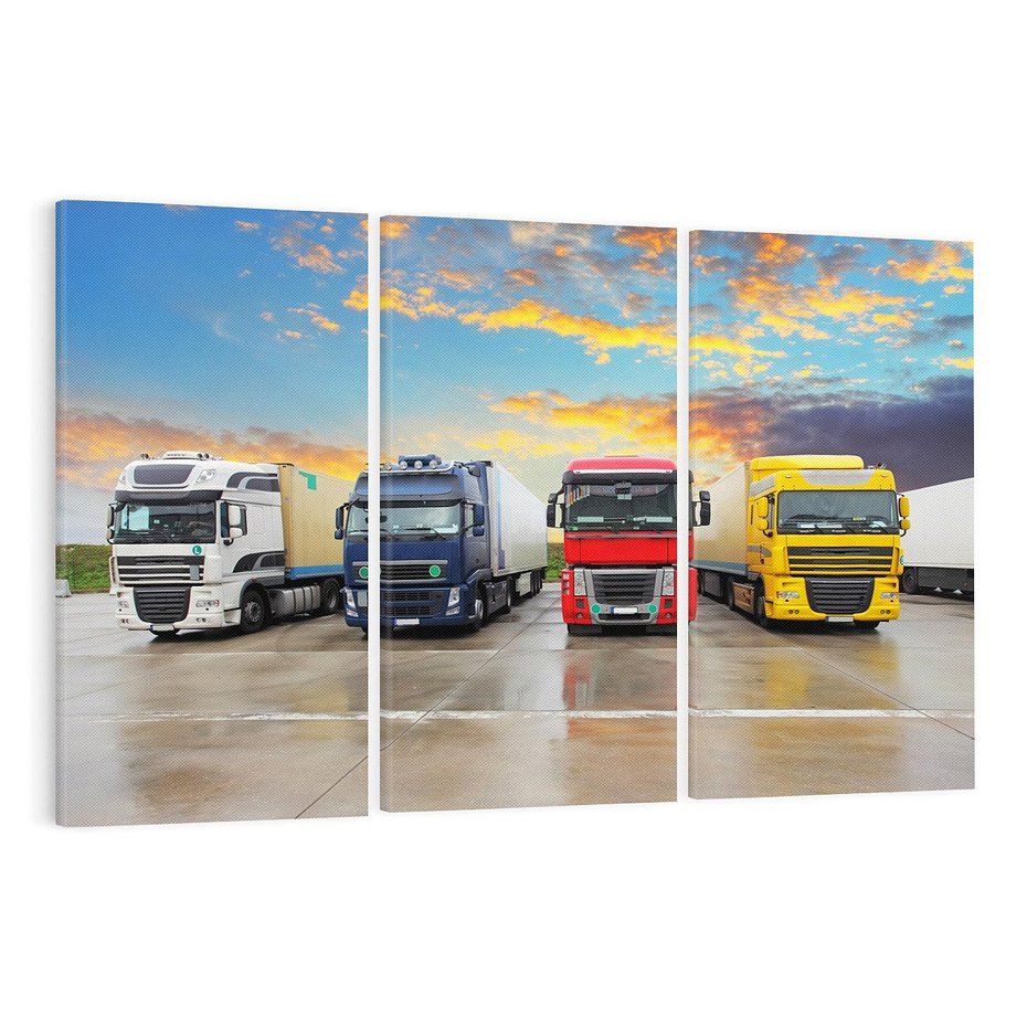 Obraz na płótnie 120x80 - Tiry i samochody w ruchu - ciężarówki, tiry