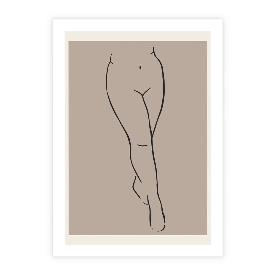 Plakat bez ramy 40x50 - Intrygujące Szkice - mnimalistyczny akt kobiecy, beżowa tonacja