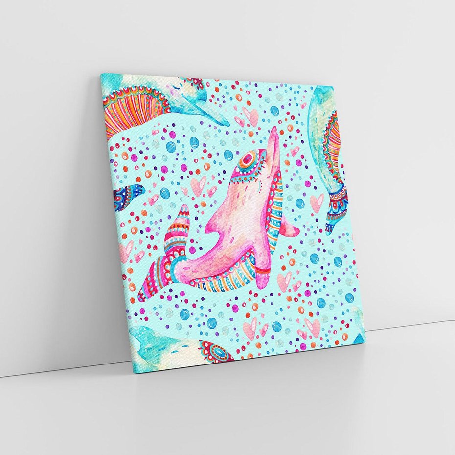 Obraz na płótnie 80x80 - Lekkość W Ruchu - delfin, akwarela