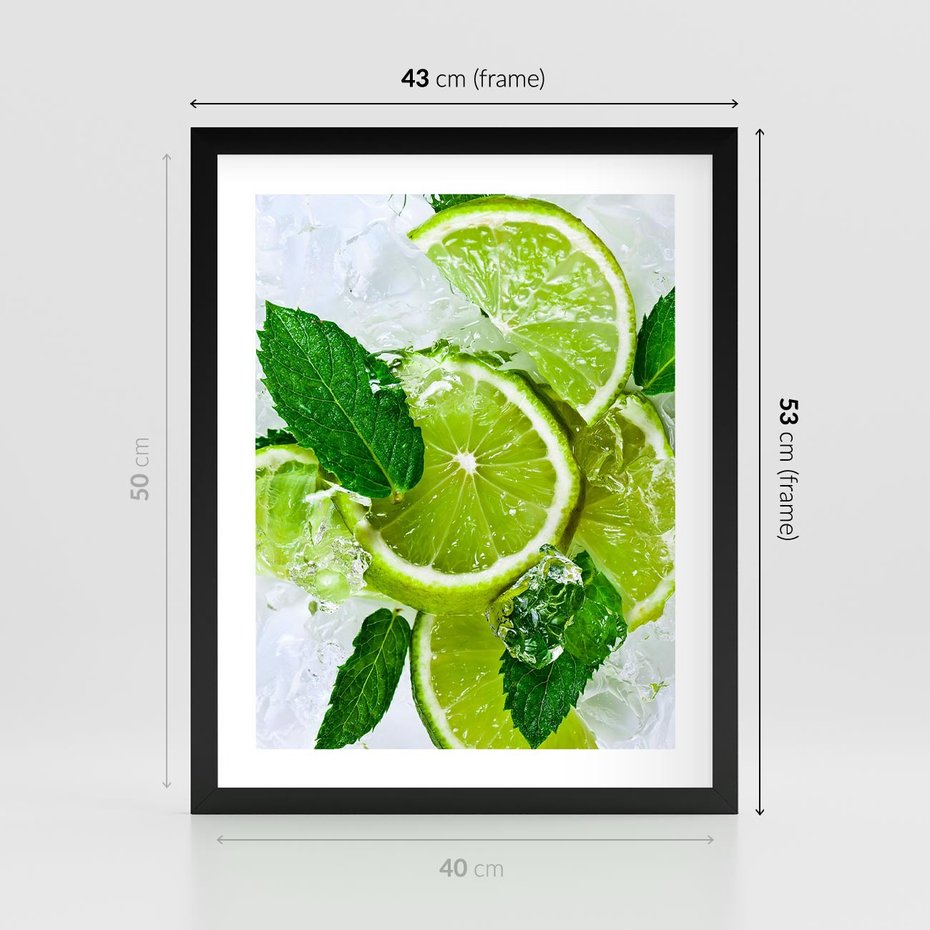 Plakat w ramie 40x50 - Ożywczy duet limonek i cytryn - limonki, cytryny - rama czarna