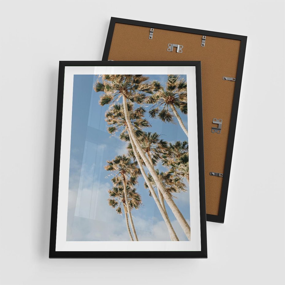 Plakat w ramie 50x70 - Pod Niebem Palmy - palmy na niebieskim niebie - rama czarna