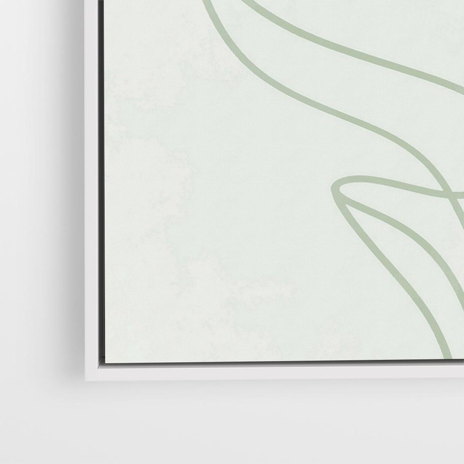 Obraz w ramie 80x80 - Zielona Równowaga Linii - abstrakcyjne delikatne zielone linie, nowoczesny plakat - rama biała