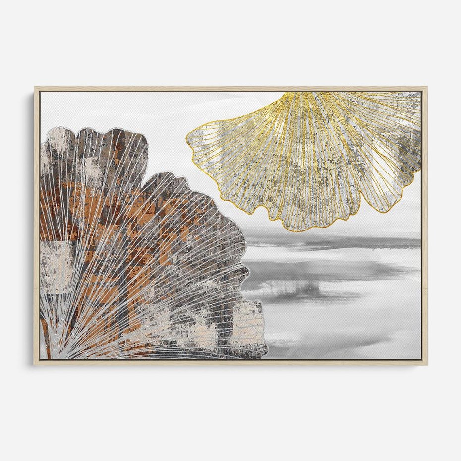 Obraz w ramie 120x80 - Złote liście melancholii - liście miłorzębu, tekstura - rama drewno