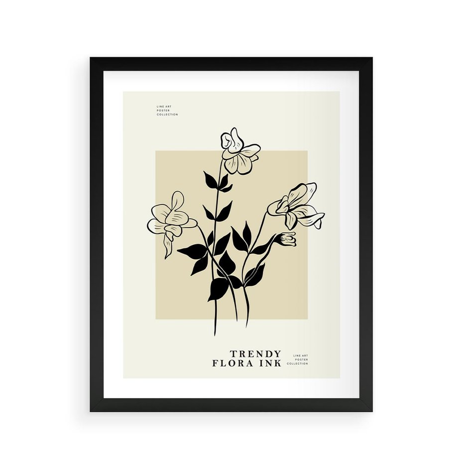 Plakat w ramie 40x50 - Malowane szkicowe tęsknoty - kwiaty, typografia - rama czarna