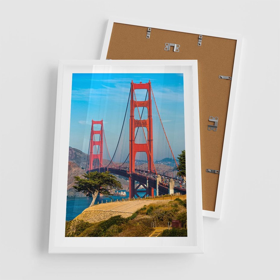 Plakat w ramie 50x70 - W krainie amerykańskich mostów - most, USA - rama biała