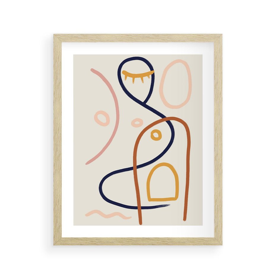 Plakat w ramie 40x50 - Mgnienie Oka - abstrakcja w stylu picasso, beżowe tło - rama drewno