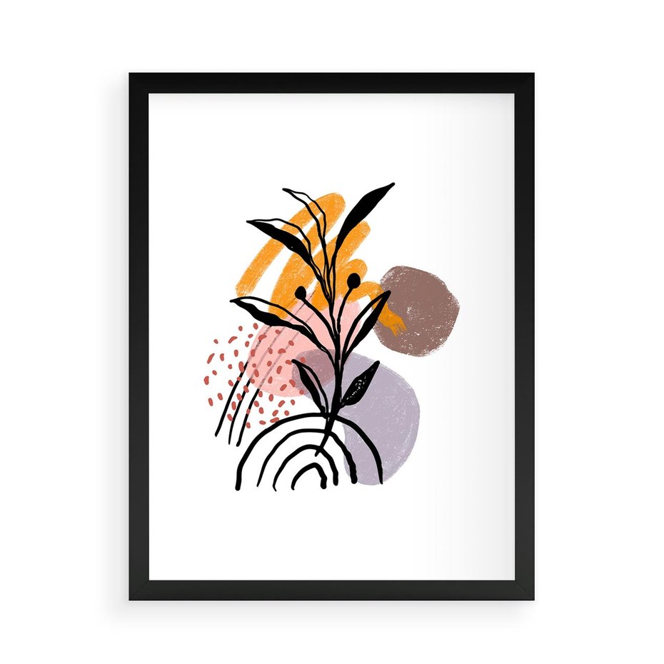 Plakat w ramie 50x70 - Migocące Bezgraniczności - abstrakcyjna sztuka, liść monstery - rama czarna