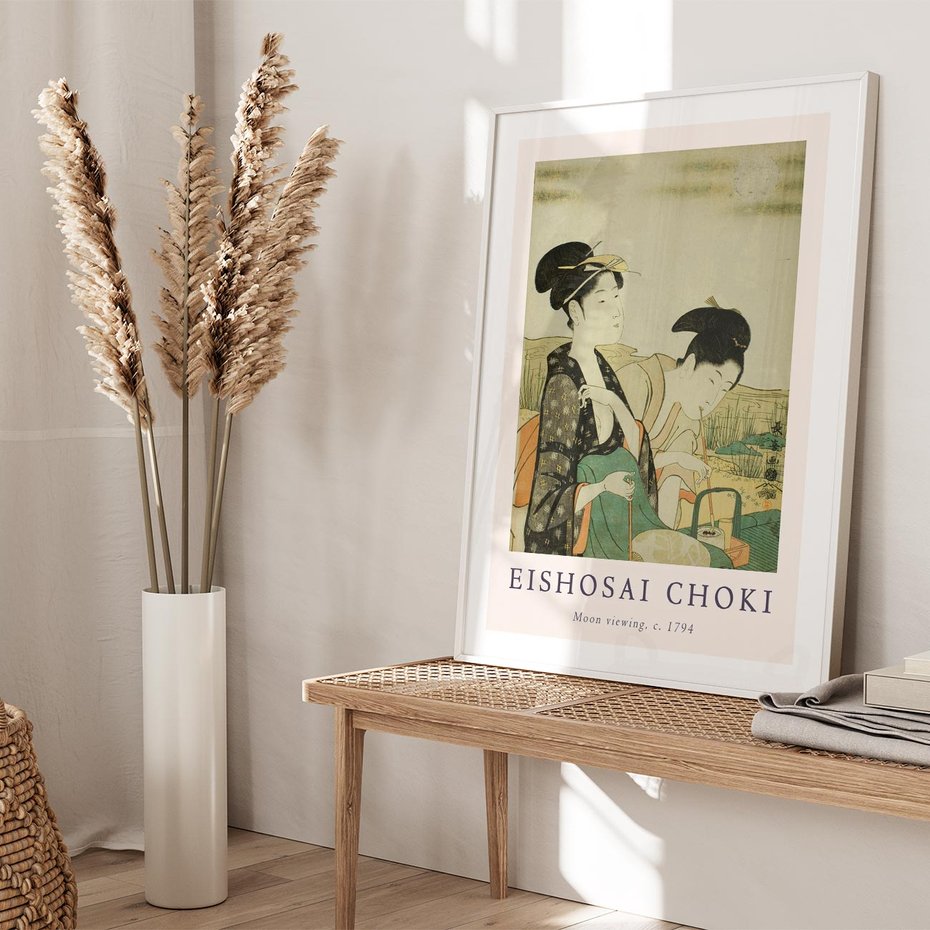 Plakat w ramie 40x50 - Rycina Eishosai Choki - staraa chińska rycina, eishosai choki - rama biała