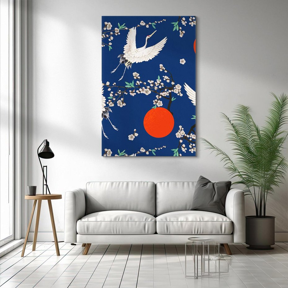 Obraz na płótnie 70x100 - Japońskie Żurawie Indygo - sztuka japońska, japonia