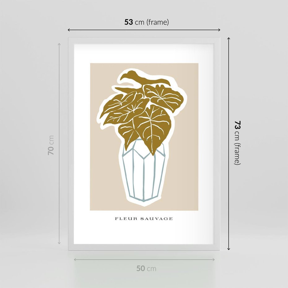 Plakat w ramie 50x70 - Rytmy Nowych Wizji - abstrakcyjne liście, tropikalne w wazonie - rama biała