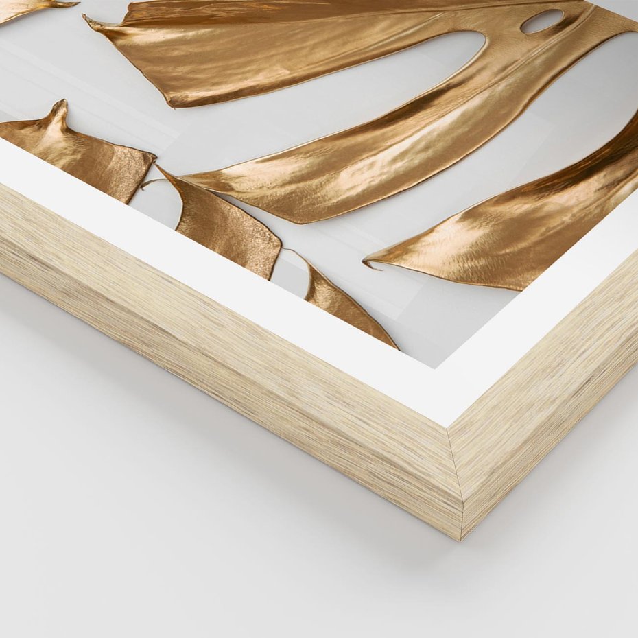 Plakat w ramie 30x40 - Siła Natury - złote, liście - rama drewno