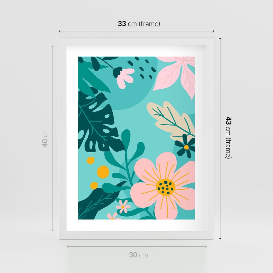 Plakat w ramie 30x40 - Kwiatowy Impuls - pastelowa kompozycja, kwiaty - rama biała