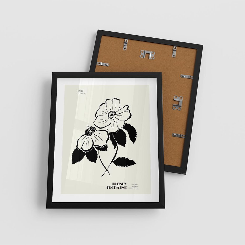 Plakat w ramie 40x50 - Poezja kwiecistej kreski - kwiaty, minimalistyczne - rama czarna