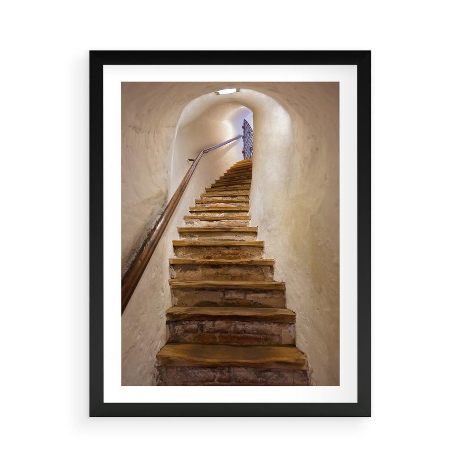 Plakat w ramie 50x70 - Schody Wymiarów - schody, tunel - rama czarna