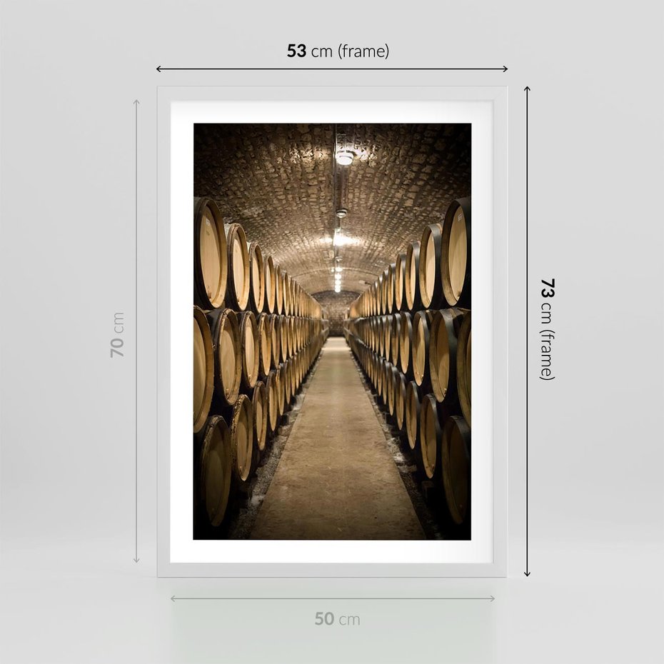 Plakat w ramie 50x70 - Winniczka - winnica, beczki - rama biała