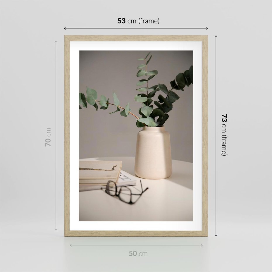 Plakat w ramie 50x70 - Eukaliptusowe liście w okularach - liście, eukaliptus - rama drewno